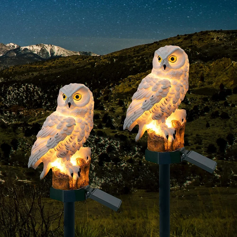 Éclairage solaire LED de jardin en forme de chouette, étanche IP65, décoration à lumière blanc chaud