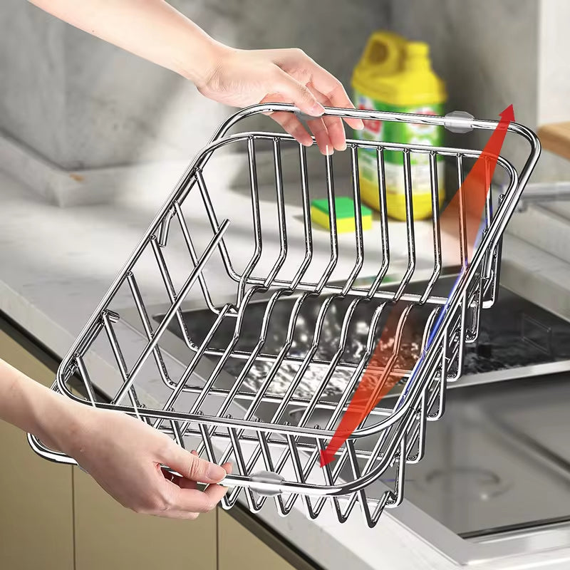 Égouttoir téléscopique réglable pour évier de cuisine en acier inoxydable, organiseur, 34 à 55 cm