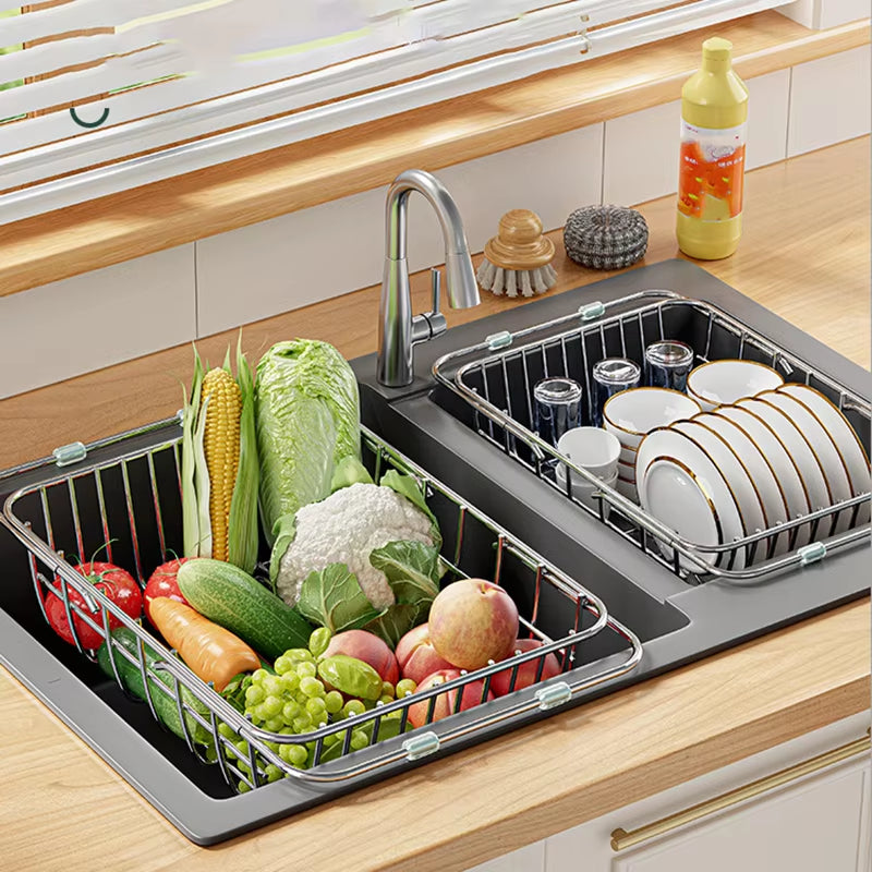 Égouttoir téléscopique réglable pour évier de cuisine en acier inoxydable, organiseur, 34 à 55 cm