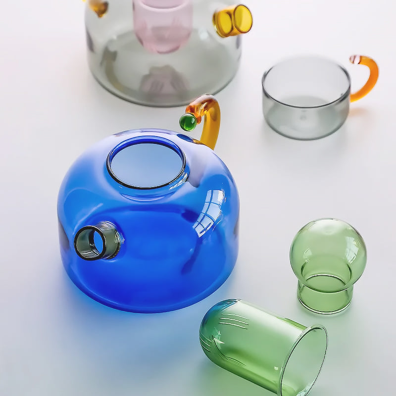 Elegant Borosilicate Tea Set with Unique Design and Vibrant Colors – Dishwasher Safe, 80 ml Mug, 400 ml Teapot