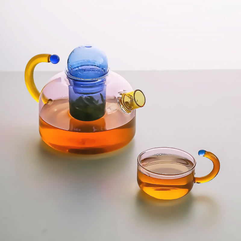Elegant Borosilicate Tea Set with Unique Design and Vibrant Colors – Dishwasher Safe, 80 ml Mug, 400 ml Teapot