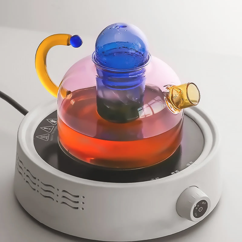Elegant Borosilicate Tea Set with Unique Design and Vibrant Colors – Dishwasher Safe, 80 ml Mug, 400 ml Teapot