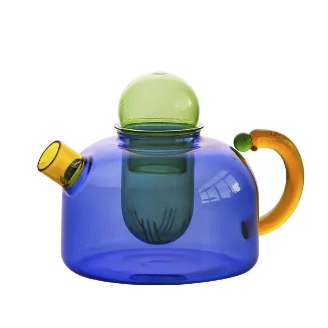 Elegant Borosilicate Tea Set with Unique Design and Vibrant Colors – Dishwasher Safe, 80 ml Mug, 400 ml Teapot