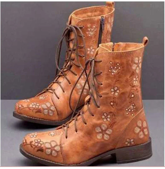Elegant Lace-Up Wedge Boots