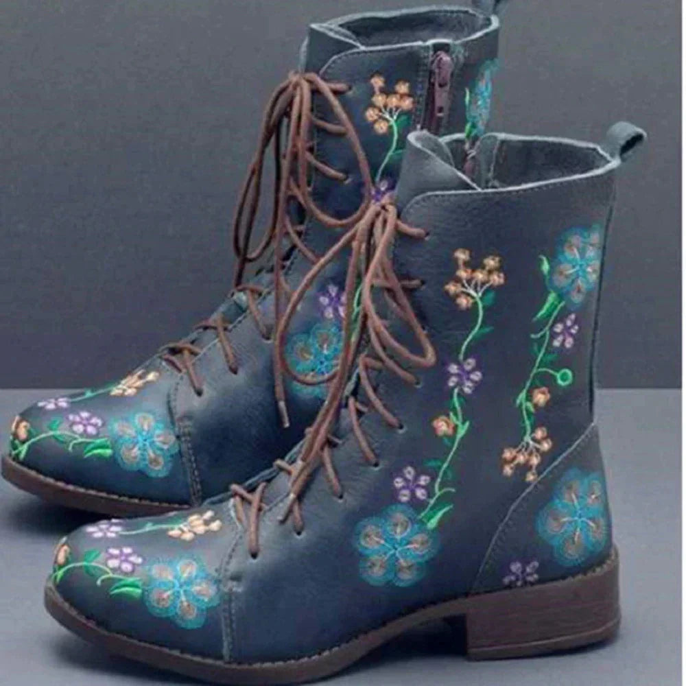 Elegant Lace-Up Wedge Boots