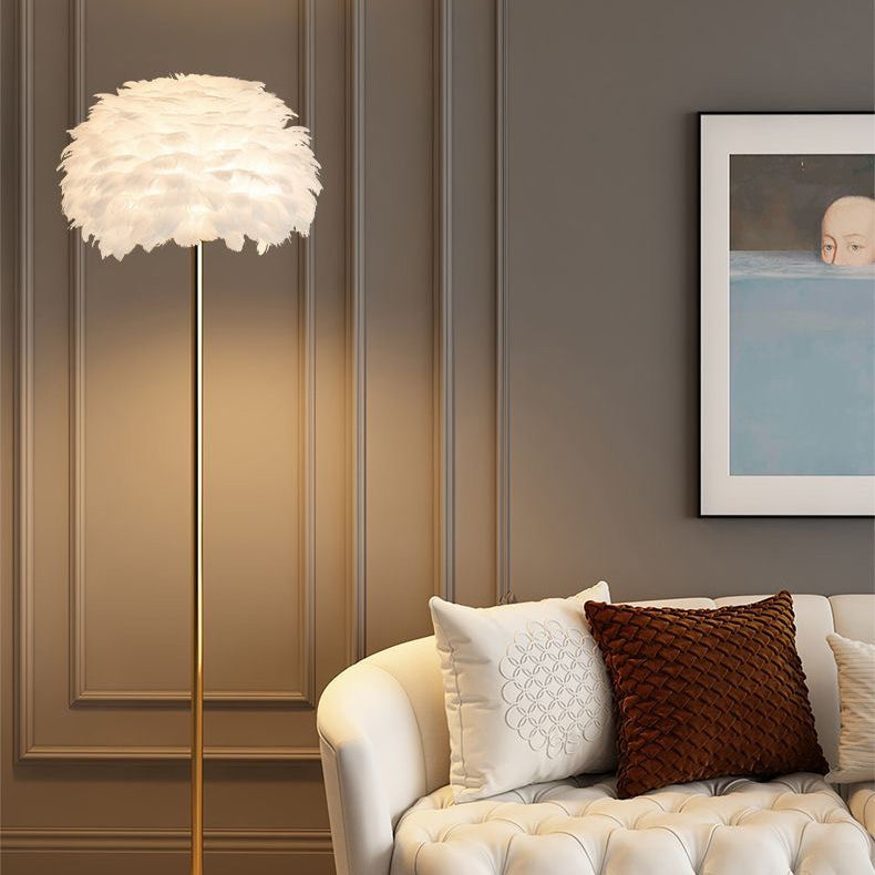 Elegant Nordic Floor Lamp with Feather and Crystal Shade