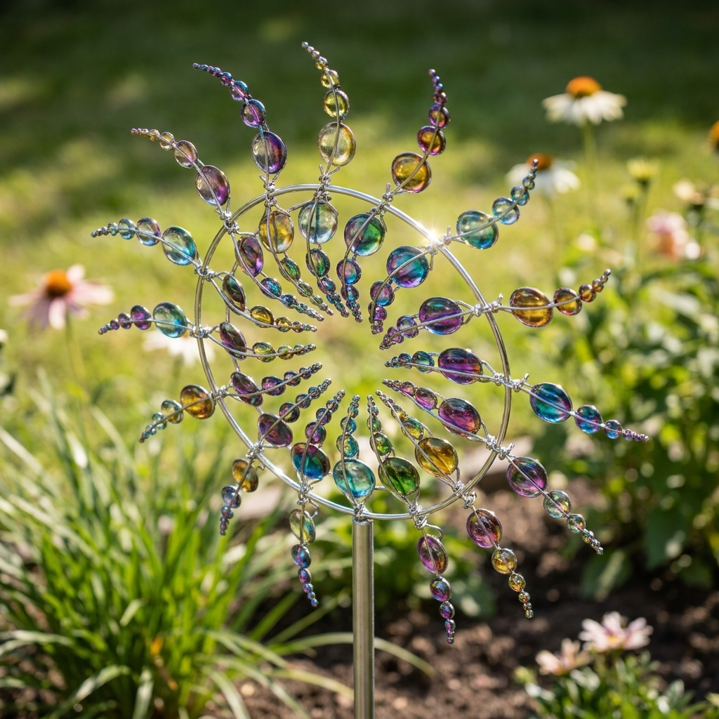 Élément de décoration de jardin cinétique — métal, double couche, actionné par le vent