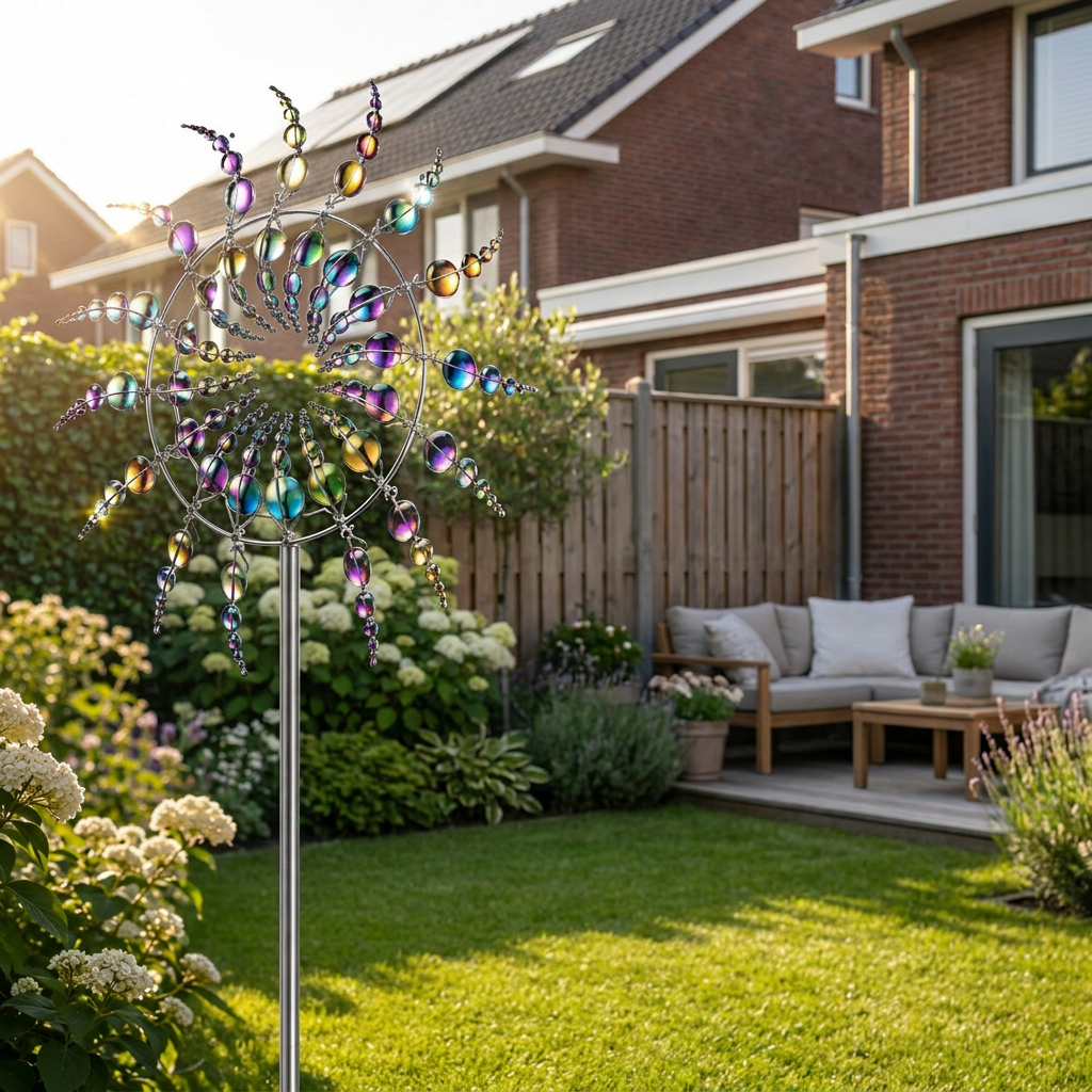 Élément de décoration de jardin cinétique — métal, double couche, actionné par le vent