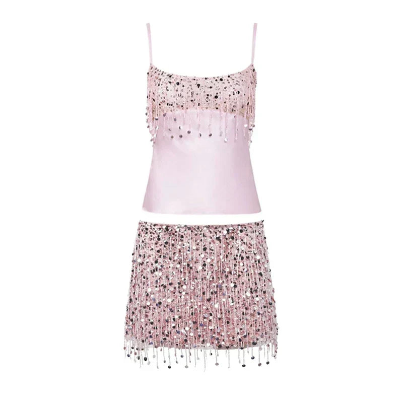 Ensemble bikini à sequins et franges
