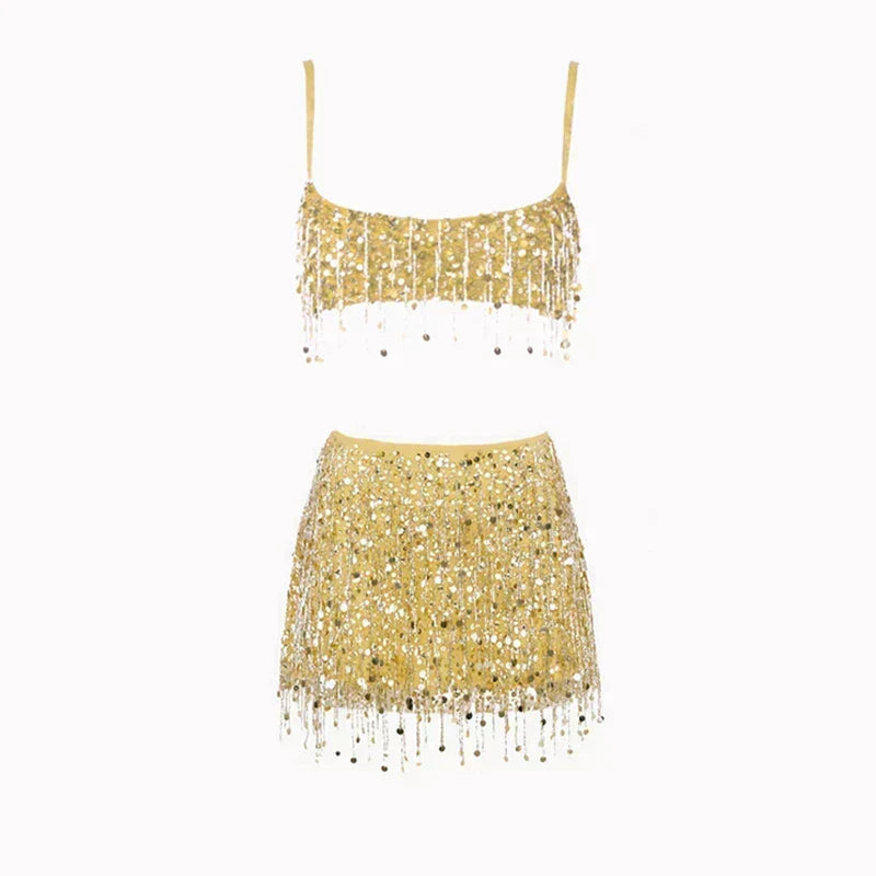 Ensemble bikini à sequins et franges