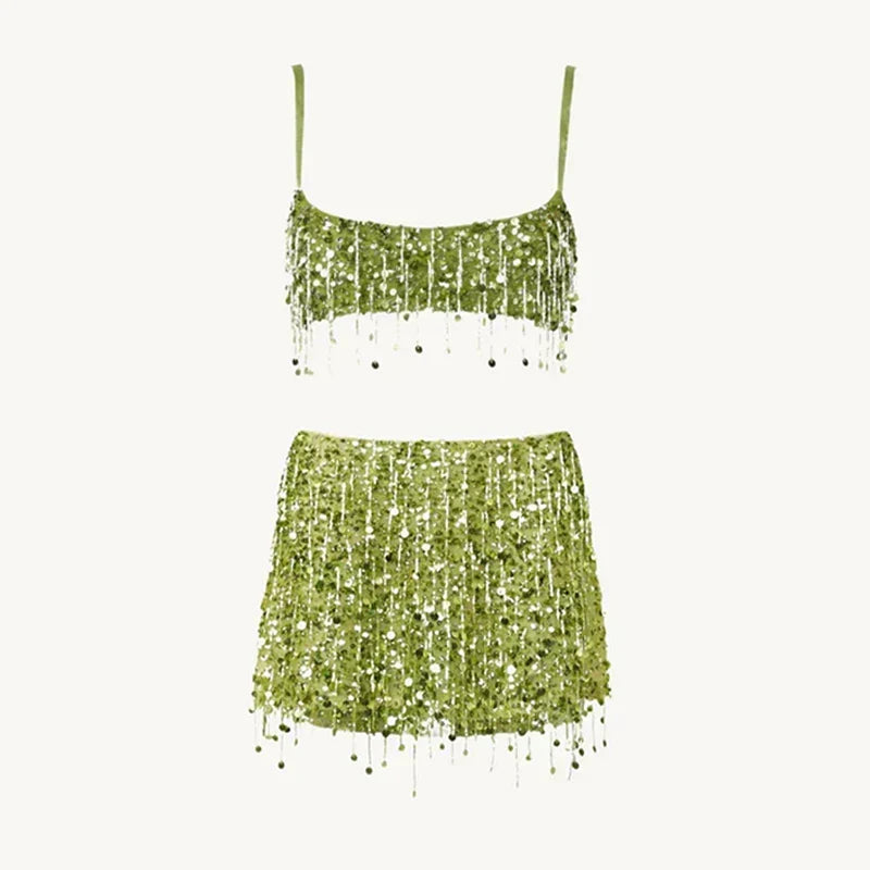 Ensemble bikini à sequins et franges