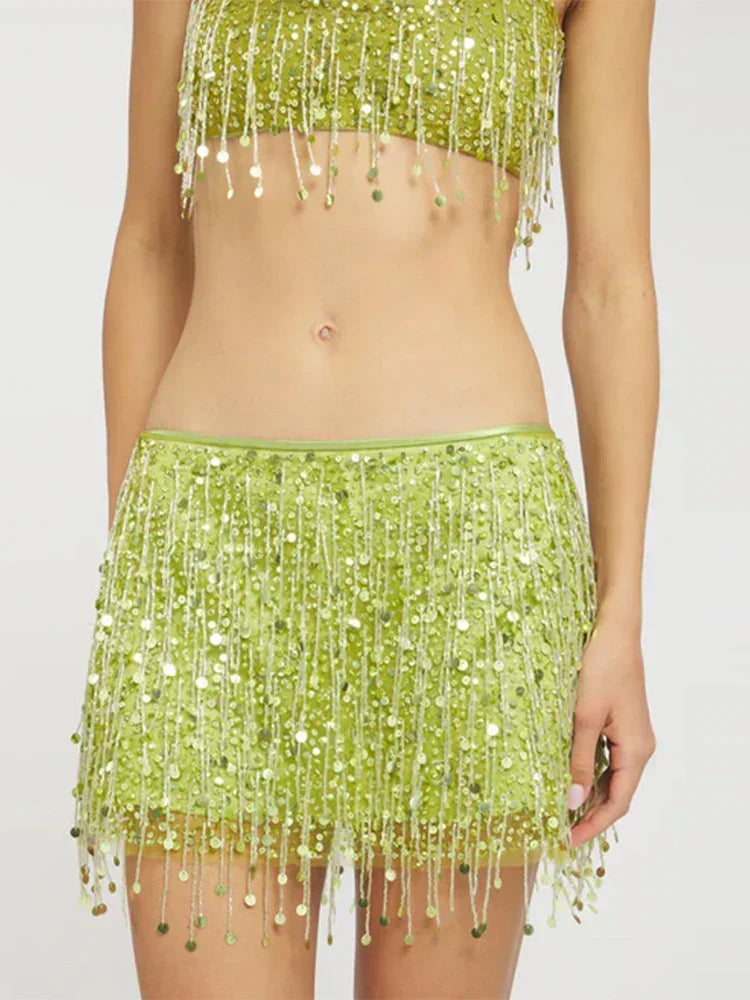Ensemble bikini à sequins et franges