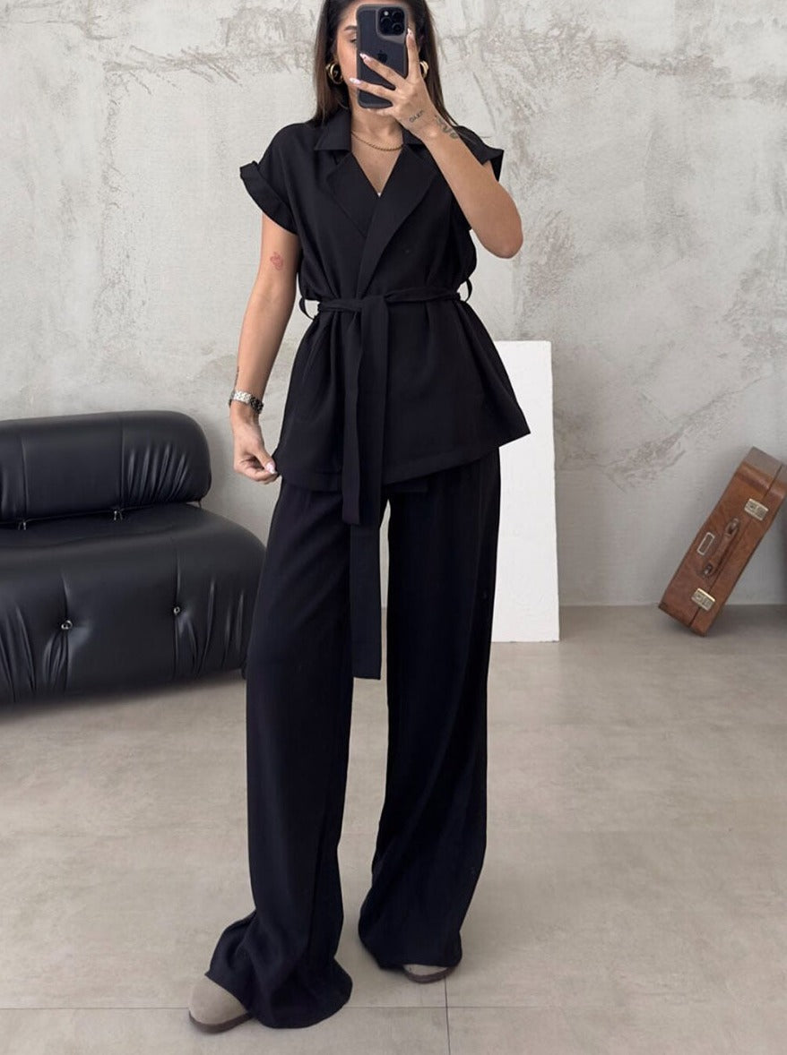 Ensemble casual sur mesure pour femme avec pantalon large et coupe décontractée