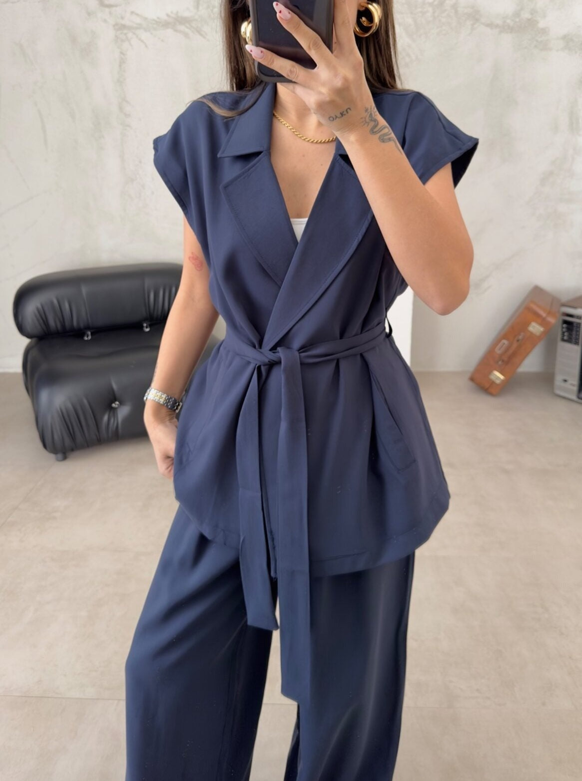 Ensemble casual sur mesure pour femme avec pantalon large et coupe décontractée