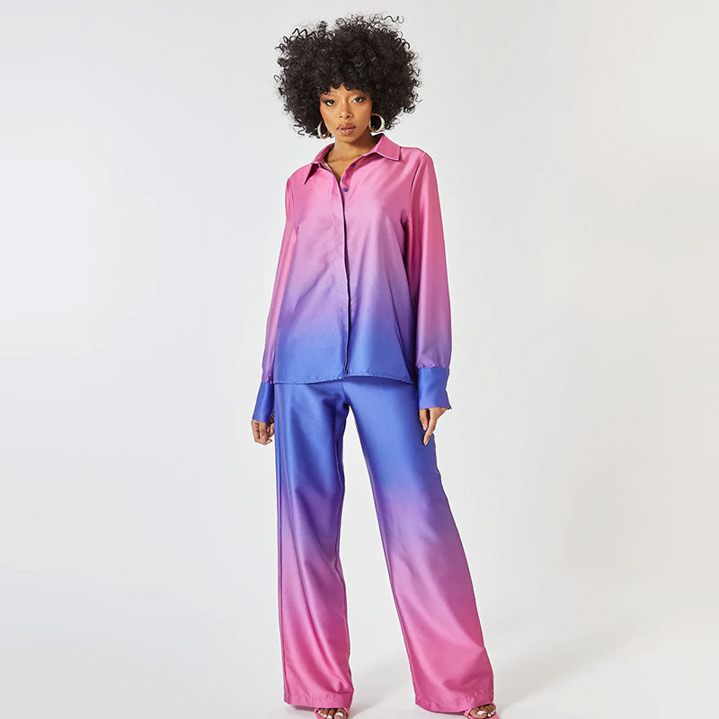 Ensemble coordonné élégant avec manches bouffantes et pantalon droit