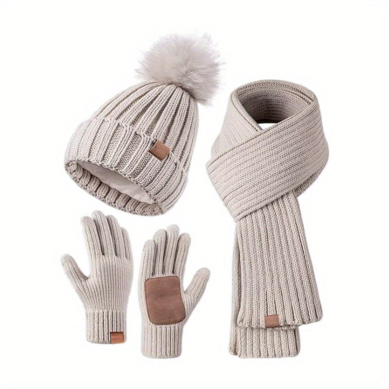 Ensemble d'hiver 3-en-1 – bonnet tricoté chaud, écharpe et gants