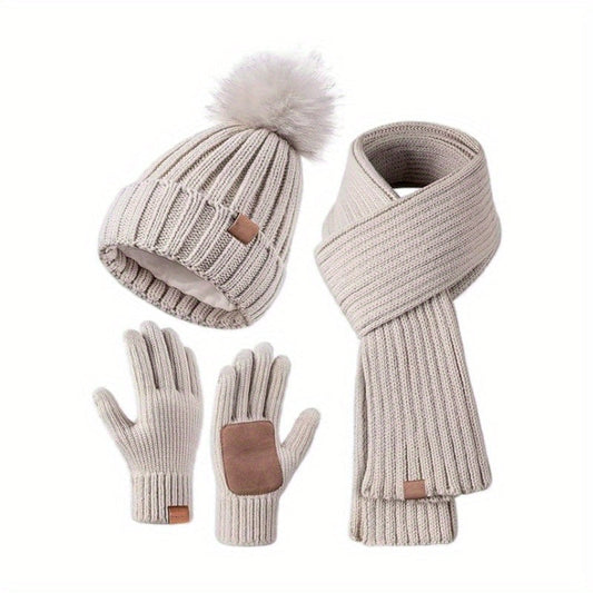 Ensemble d'hiver 3-en-1 – bonnet tricoté chaud, écharpe et gants