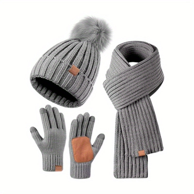 Ensemble d'hiver 3-en-1 – bonnet tricoté chaud, écharpe et gants