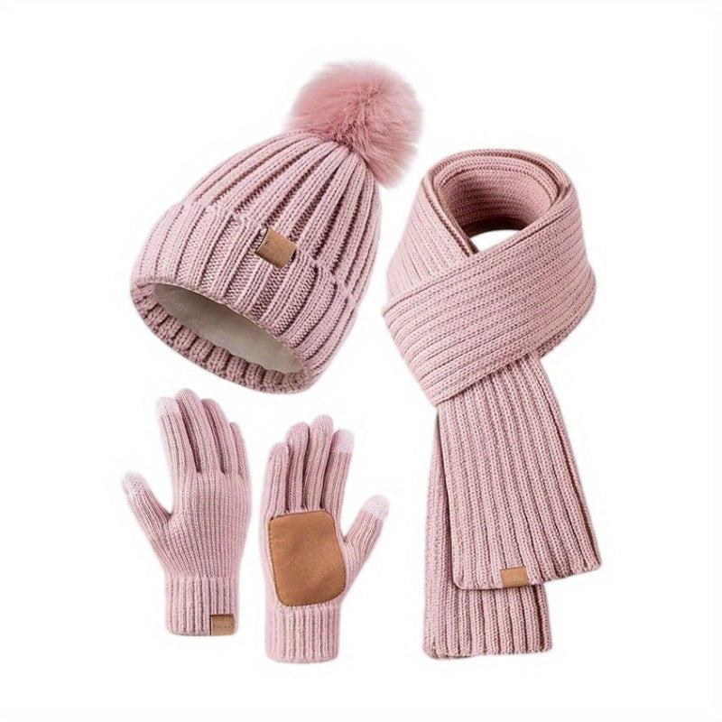 Ensemble d'hiver 3-en-1 – bonnet tricoté chaud, écharpe et gants