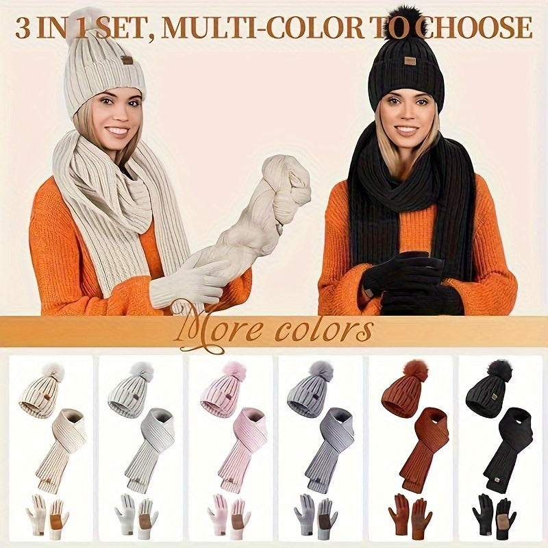 Ensemble d'hiver 3-en-1 – bonnet tricoté chaud, écharpe et gants