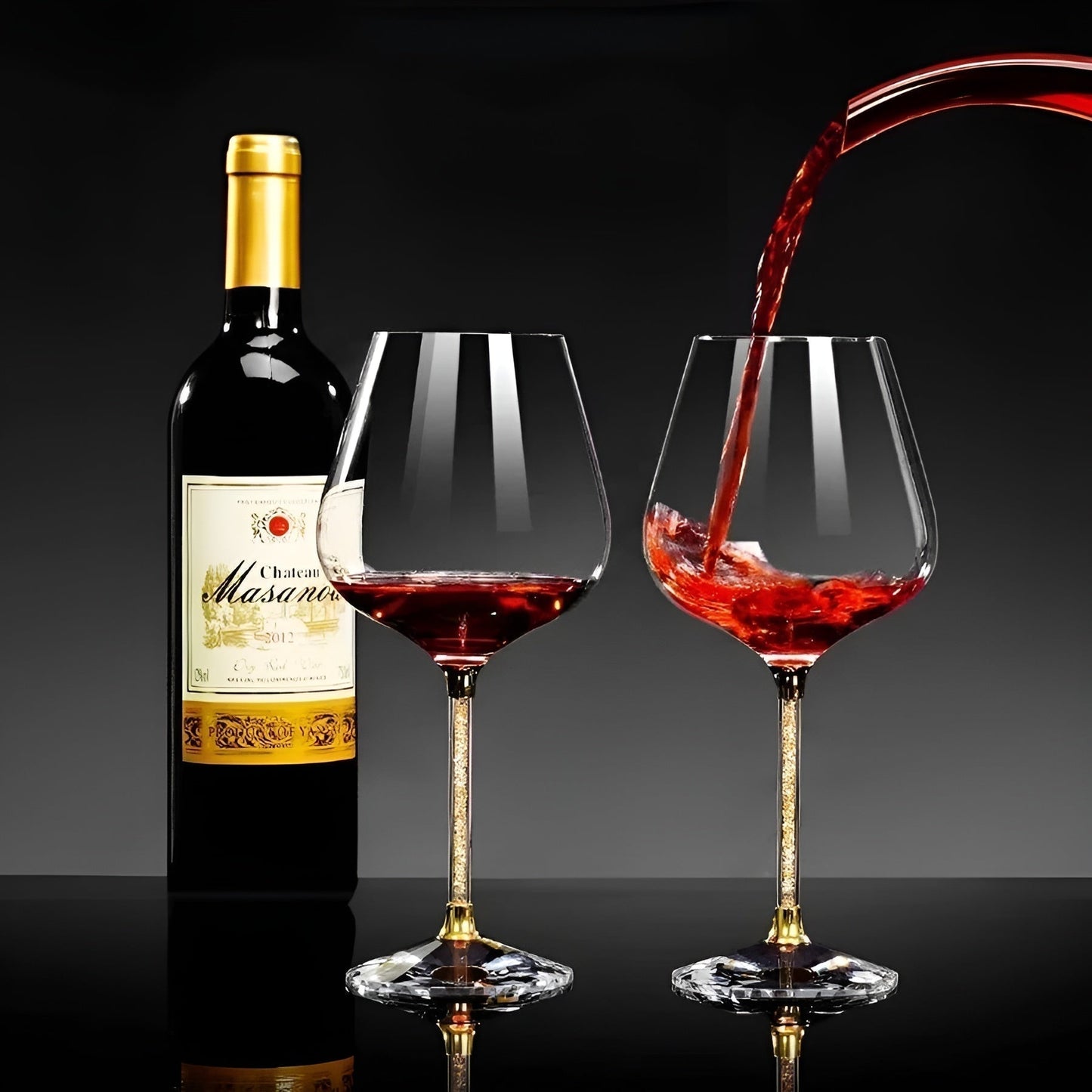 Ensemble de 2 verres à vin en cristal élégants, hauts et luxueux pour réceptions et événements