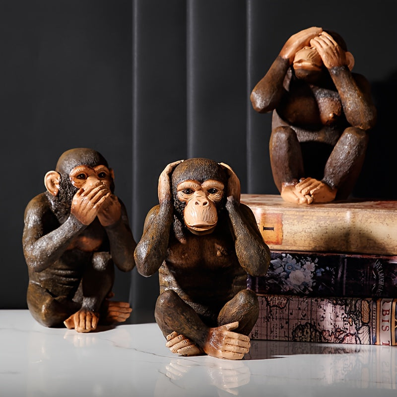 Ensemble de 3 statuettes de singes – Ludiques et réalistes pour votre intérieur