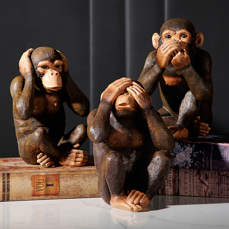 Ensemble de 3 statuettes de singes – Ludiques et réalistes pour votre intérieur