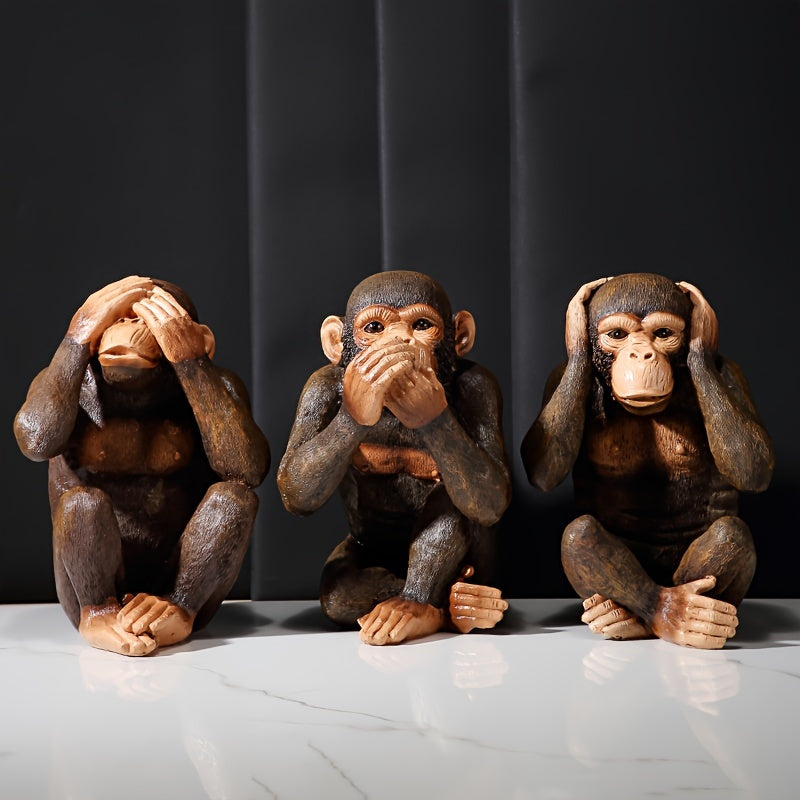 Ensemble de 3 statuettes de singes – Ludiques et réalistes pour votre intérieur