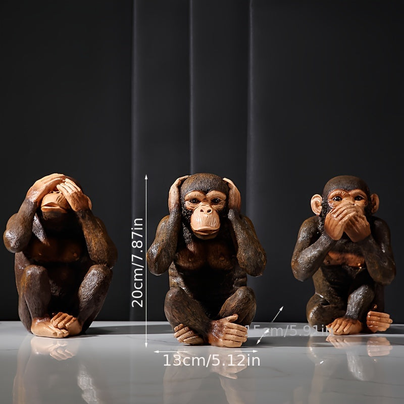 Ensemble de 3 statuettes de singes – Ludiques et réalistes pour votre intérieur
