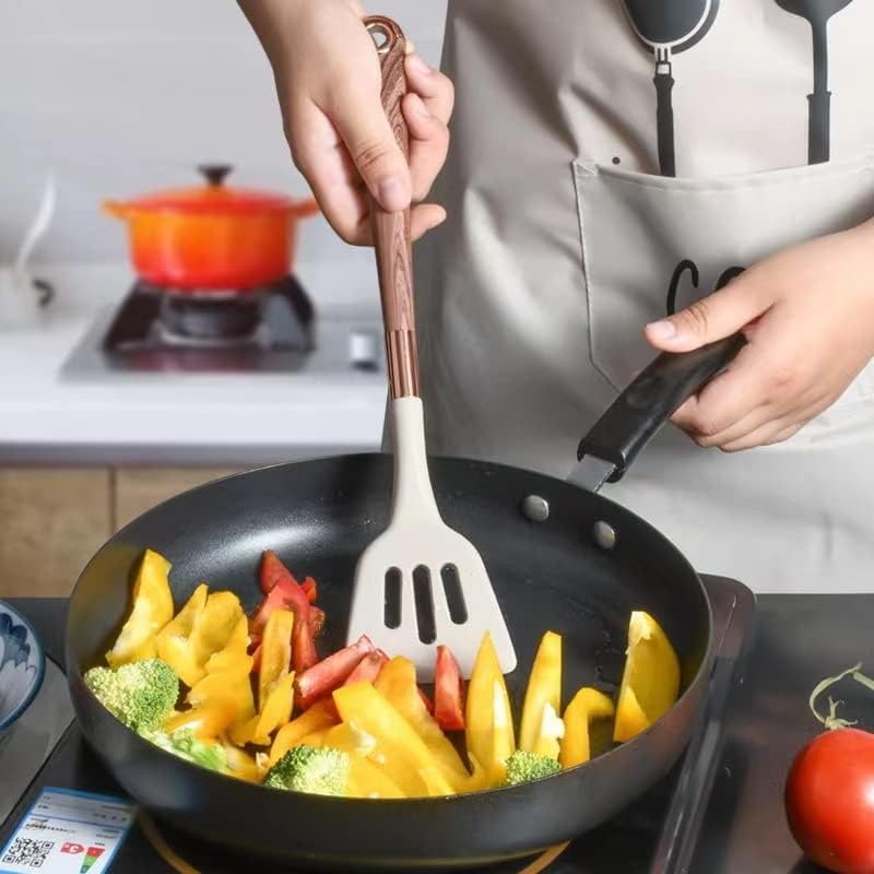 Ensemble de cuisine 10 ustensiles en silicone manches bois aspect moderne