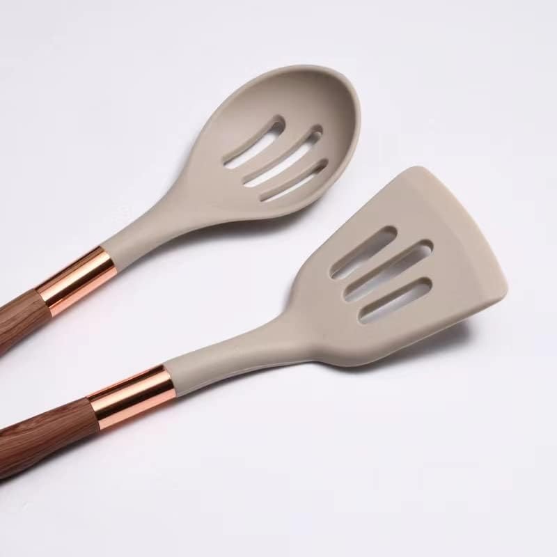 Ensemble de cuisine 10 ustensiles en silicone manches bois aspect moderne