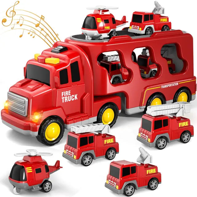 Ensemble de jeu camion à deux étages - Pompiers et construction avec musique