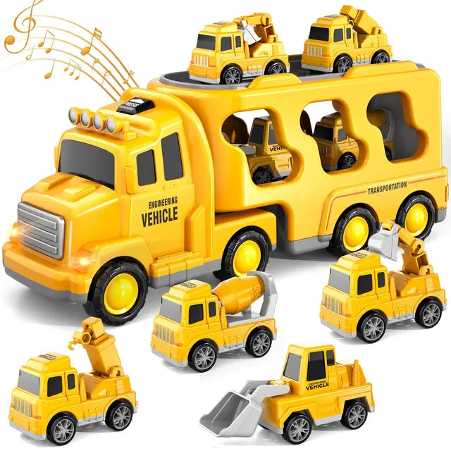 Ensemble de jeu camion à deux étages - Pompiers et construction avec musique