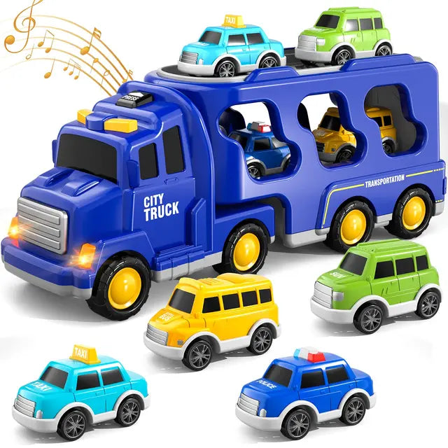 Ensemble de jeu camion à deux étages - Pompiers et construction avec musique
