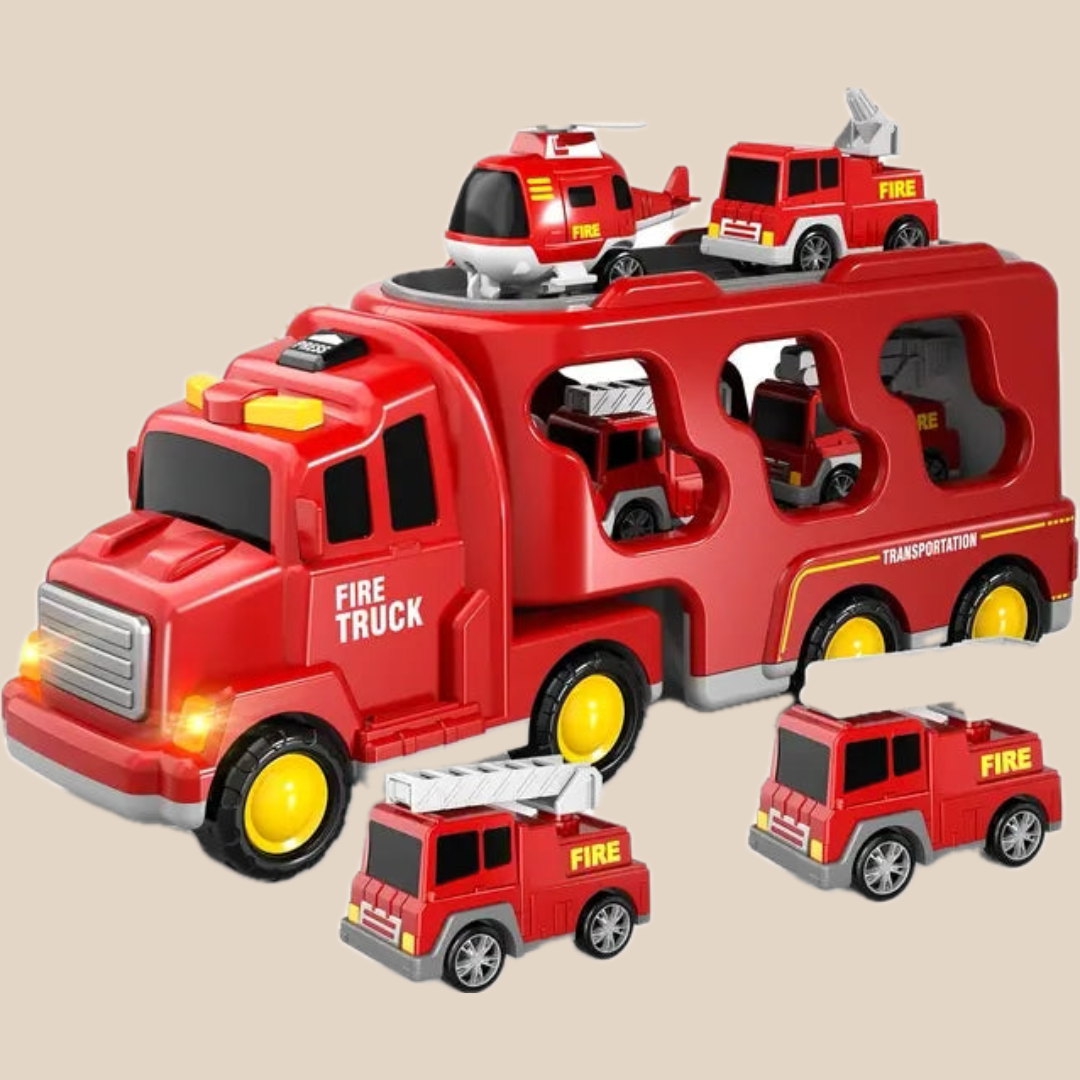 Ensemble de jeu camion à deux étages - Pompiers et construction avec musique