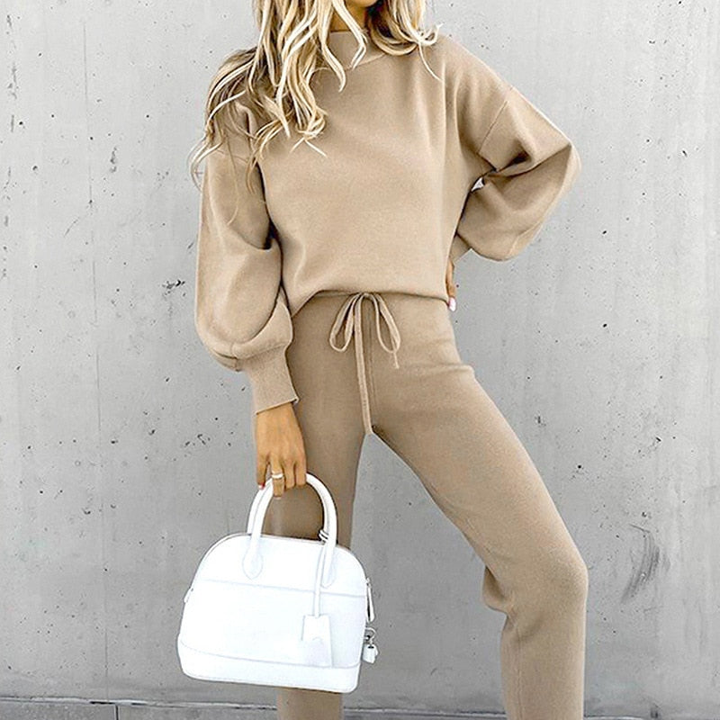 Ensemble de loungewear confortable pour femme avec manches ballon