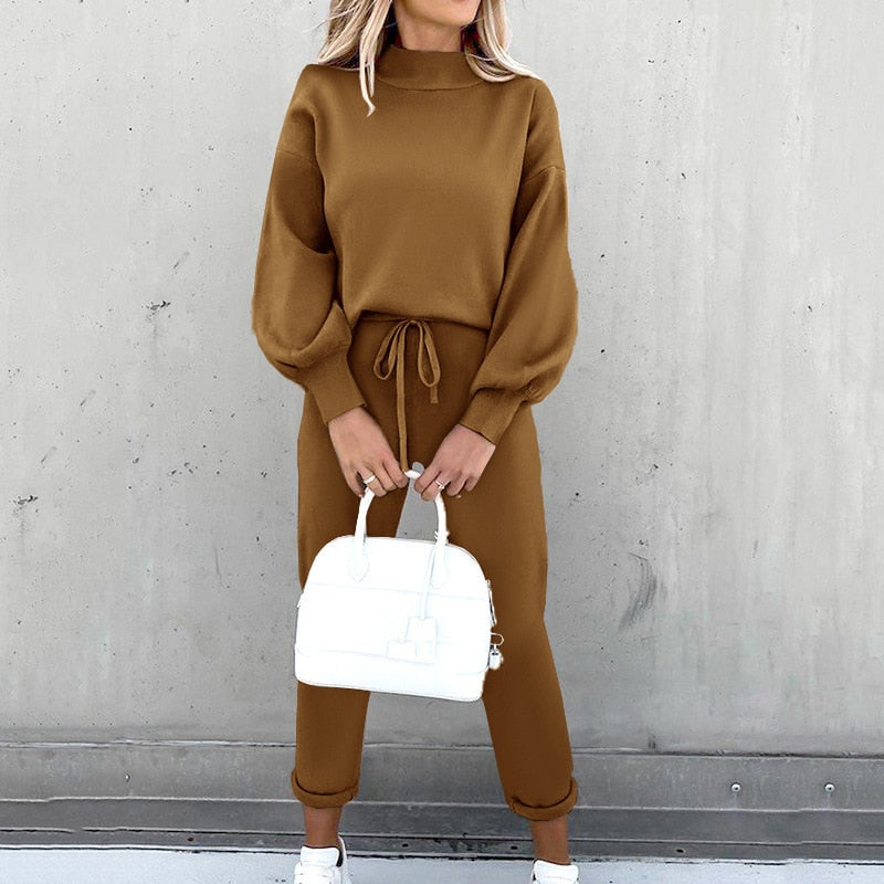 Ensemble de loungewear confortable pour femme avec manches ballon