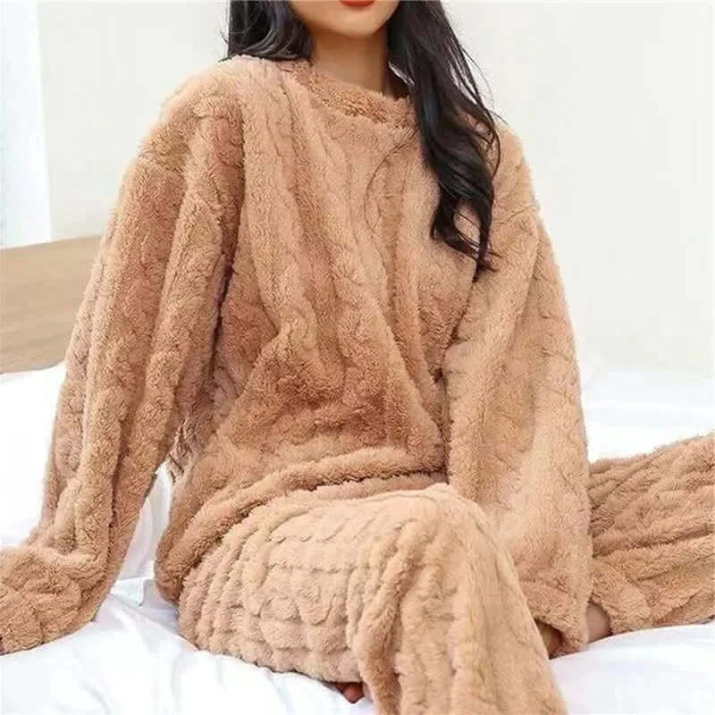 Ensemble de pyjama en polaire pour femme – vêtement d'intérieur doux et chaud