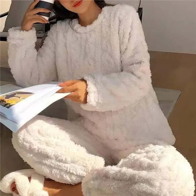 Ensemble de pyjama en polaire pour femme – vêtement d'intérieur doux et chaud