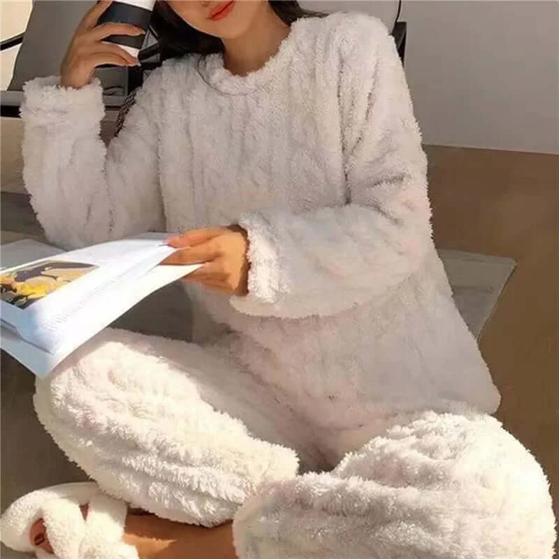 Ensemble de pyjama en polaire pour femme – vêtement d'intérieur doux et chaud
