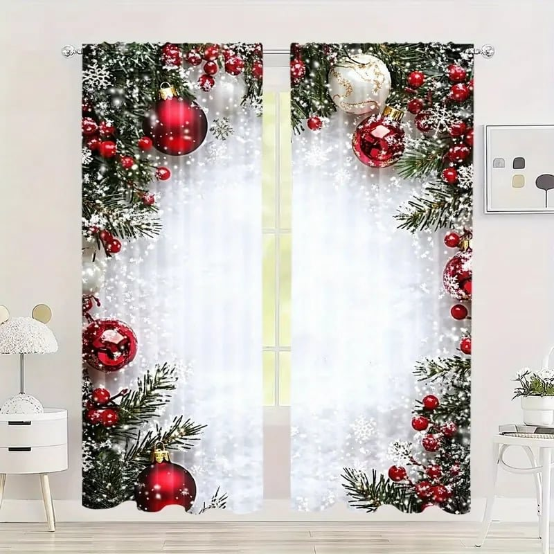 Ensemble de rideaux de fenêtre de Noël en polyester avec motif festif