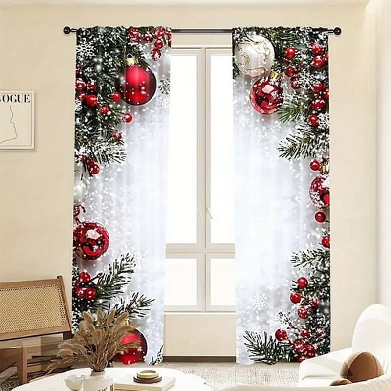 Ensemble de rideaux de fenêtre de Noël en polyester avec motif festif