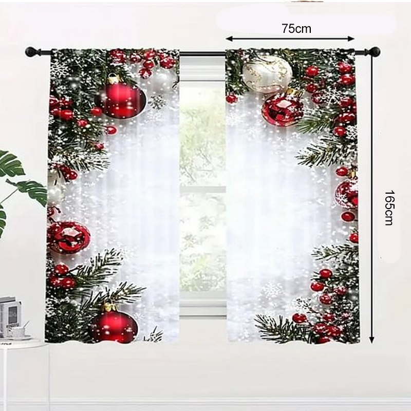 Ensemble de rideaux de fenêtre de Noël en polyester avec motif festif