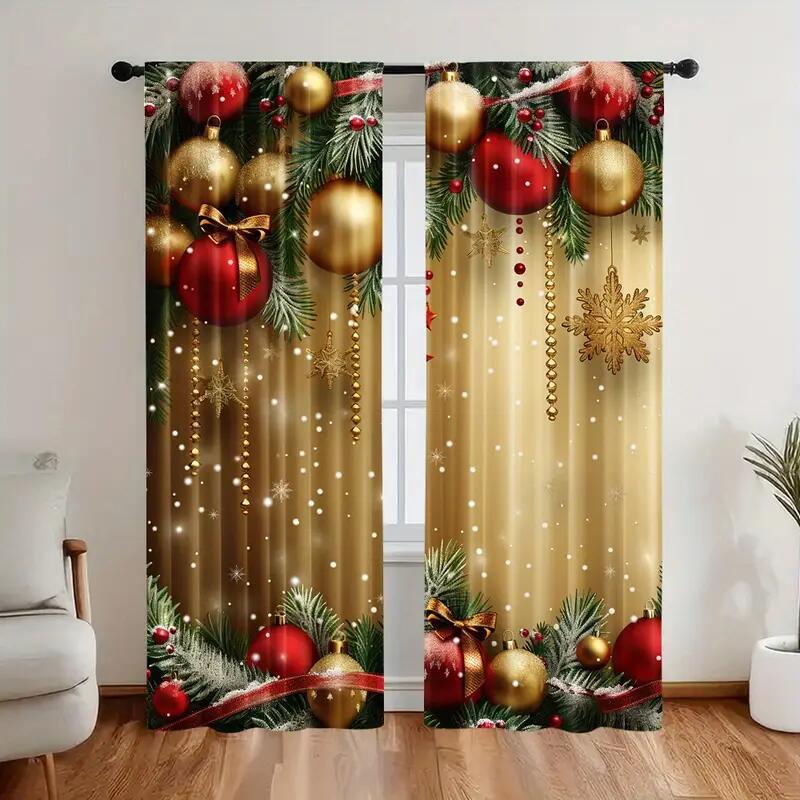 Ensemble de rideaux de fenêtre de Noël en polyester avec motif festif