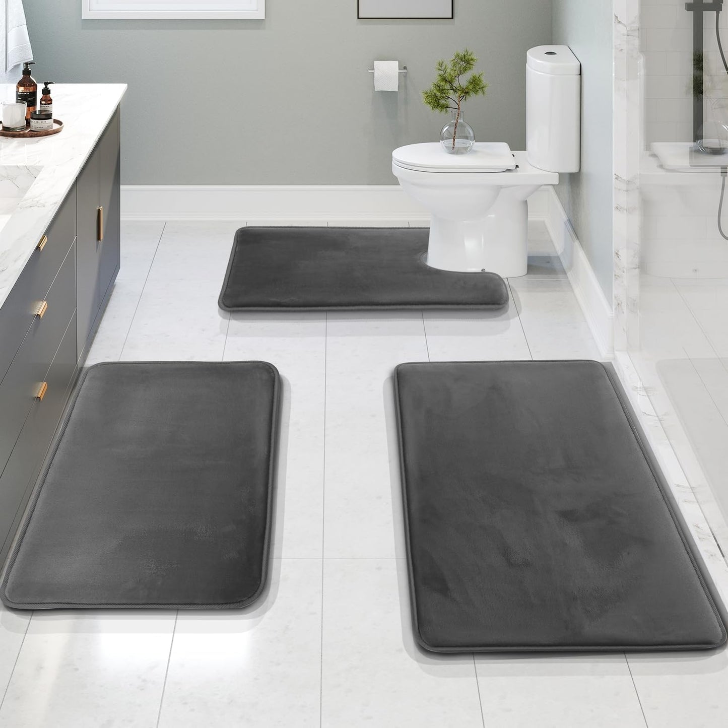 Ensemble de tapis de bain en mousse à mémoire de forme, antidérapants et lavables