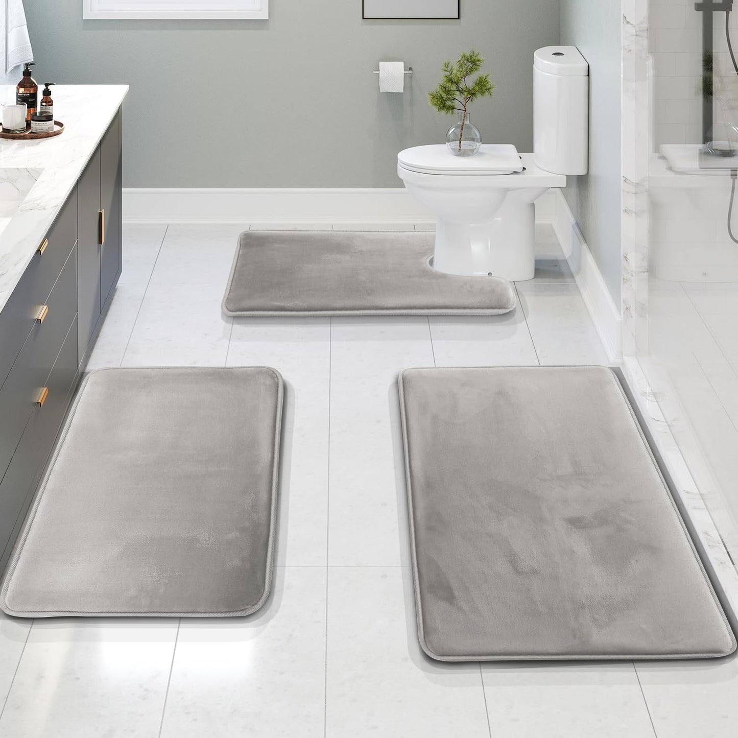 Ensemble de tapis de bain en mousse à mémoire de forme, antidérapants et lavables