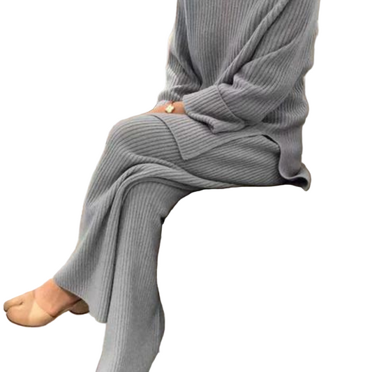 Ensemble décontracté avec pull en maille et pantalon pour femme
