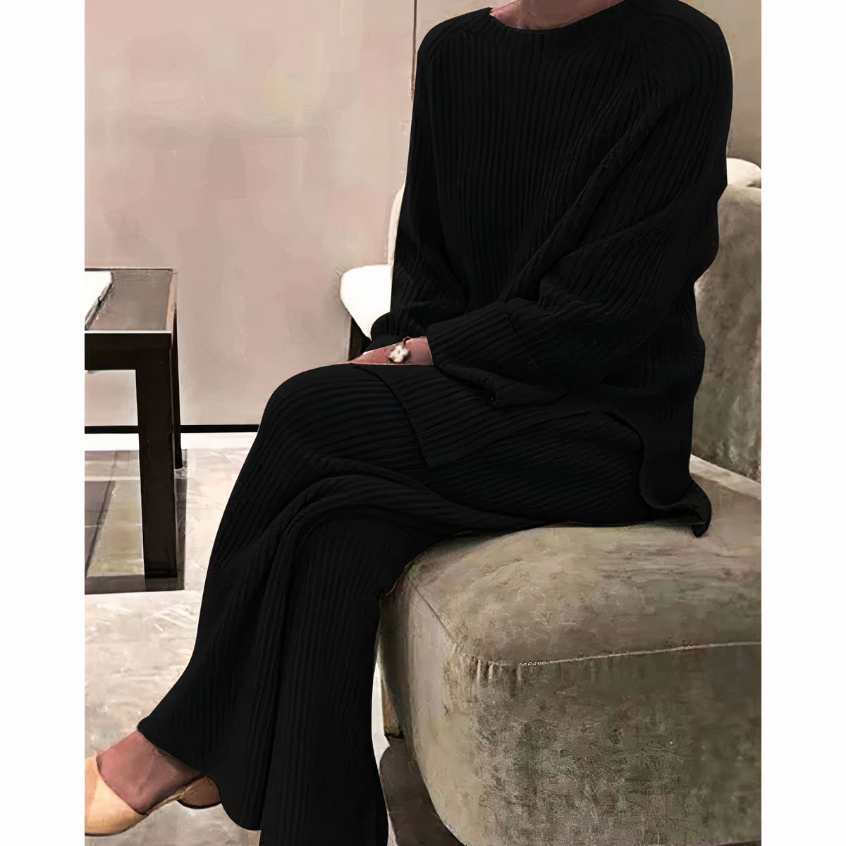 Ensemble décontracté avec pull en maille et pantalon pour femme