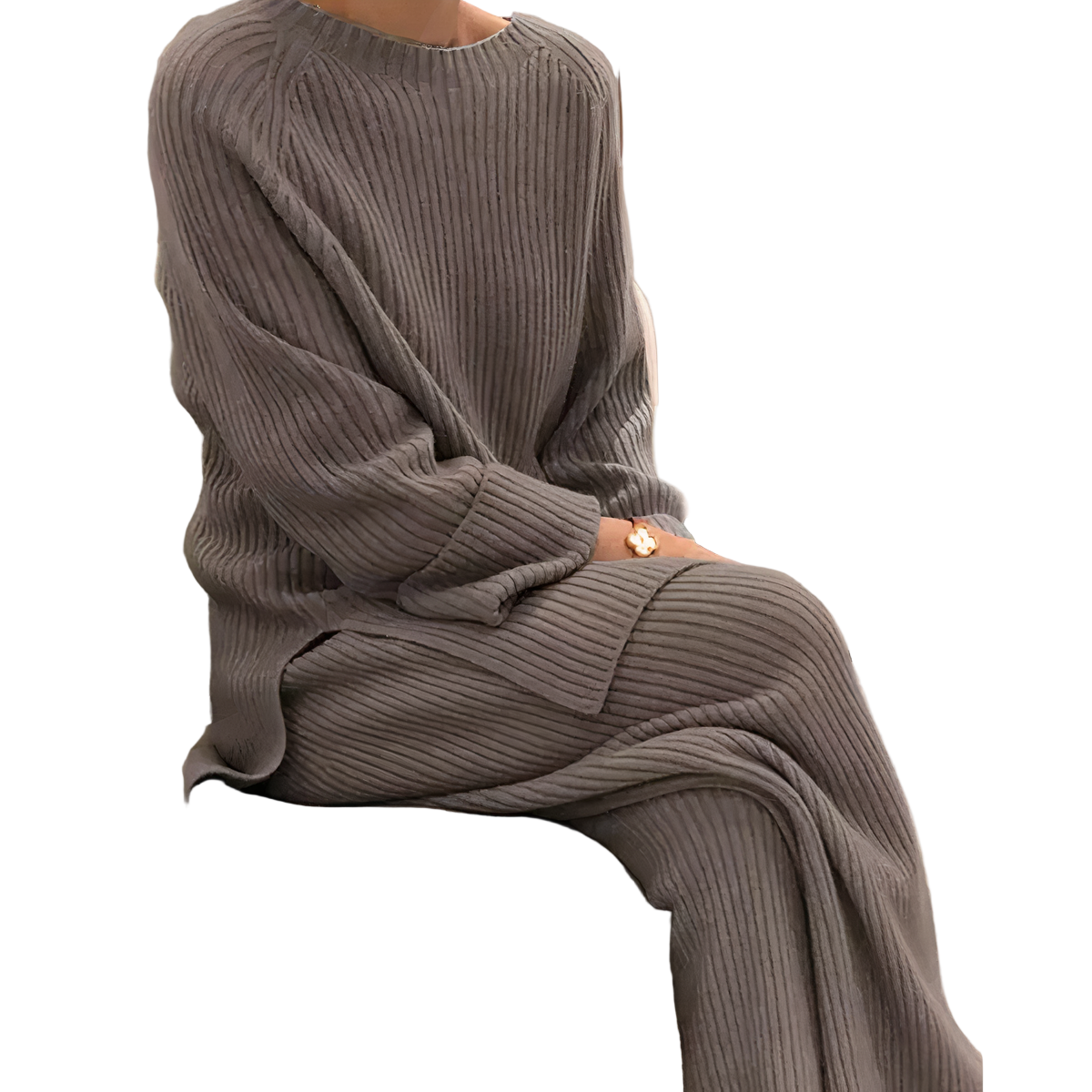 Ensemble décontracté avec pull en maille et pantalon pour femme
