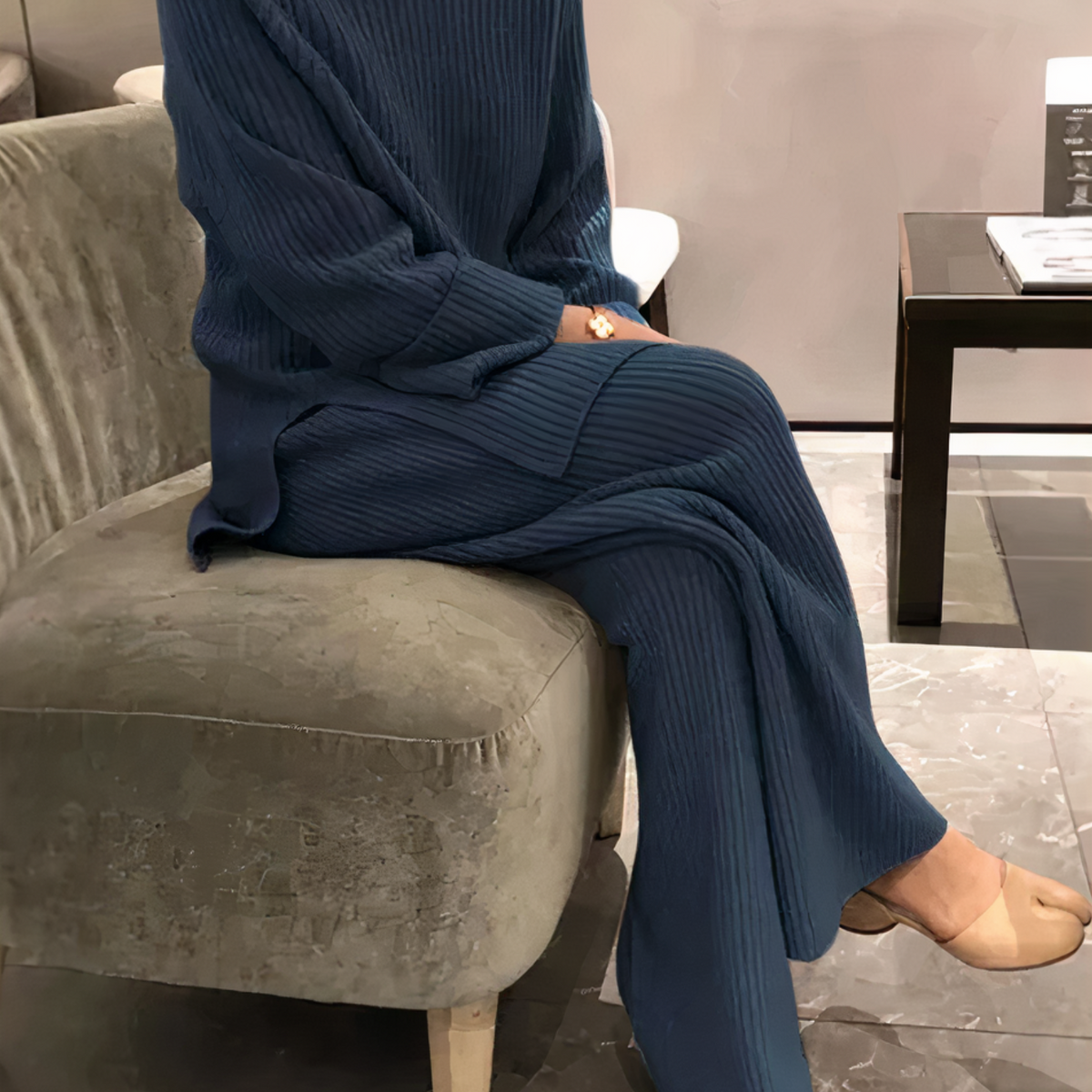 Ensemble décontracté avec pull en maille et pantalon pour femme